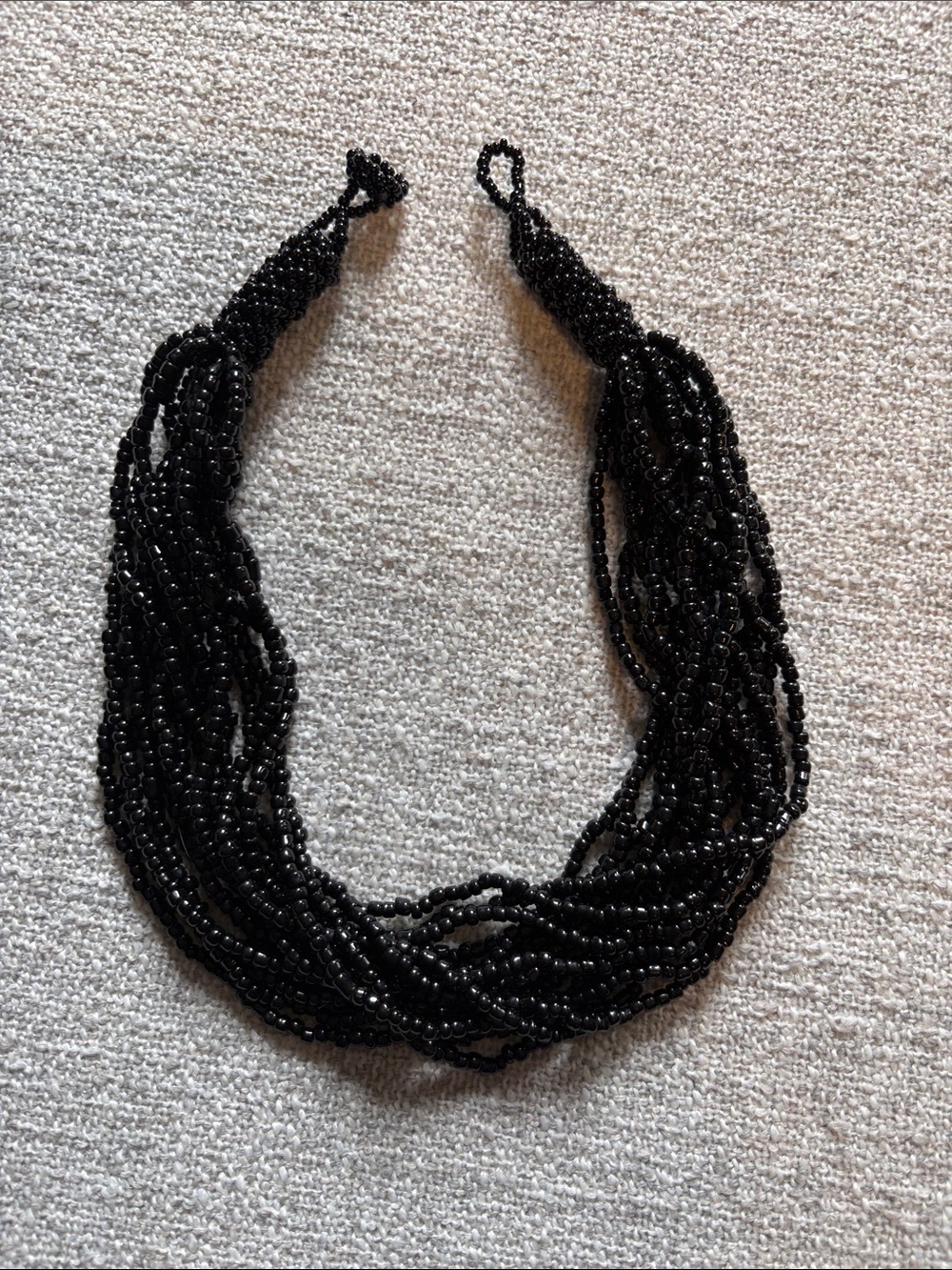 Multi-Strand Black Beaded Necklace Elegant Statement Seed Bead Jewelry